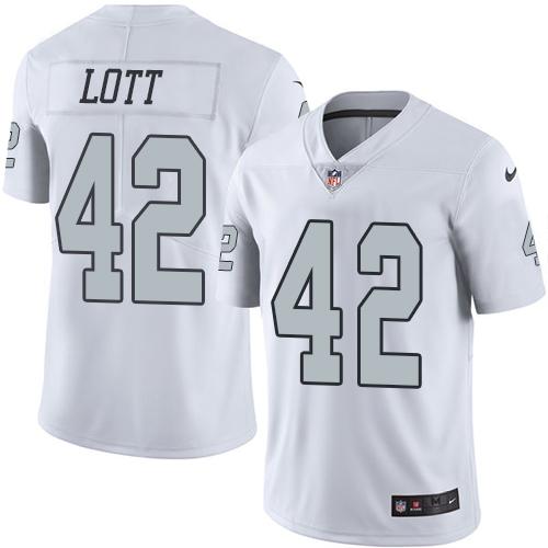 Raiders #42 Ronnie Lott White Stitched Limited Rush Nike Jersey