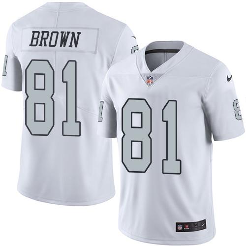 Raiders #81 Tim Brown White Stitched Limited Rush Nike Jersey