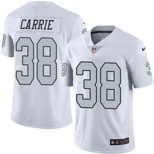 Raiders #38 T.J. Carrie White Stitched Limited Rush Nike Jersey