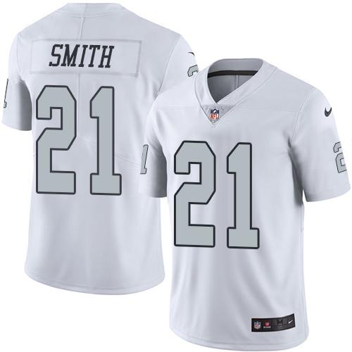 Raiders #21 Sean Smith White Stitched Limited Rush Nike Jersey