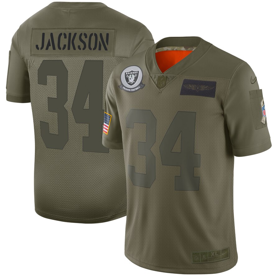 Raiders #34 Bo Jackson 2019 Camo Salute To Service Limited Stitched Jersey..