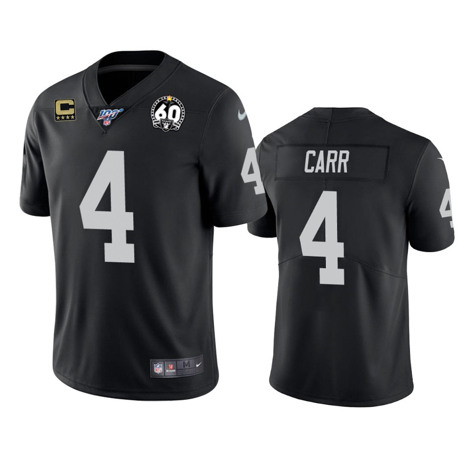 Raiders #4 Derek Carr Black 60th Anniversary Vapor With C Patch Limited Stitched 100th Season Jersey.