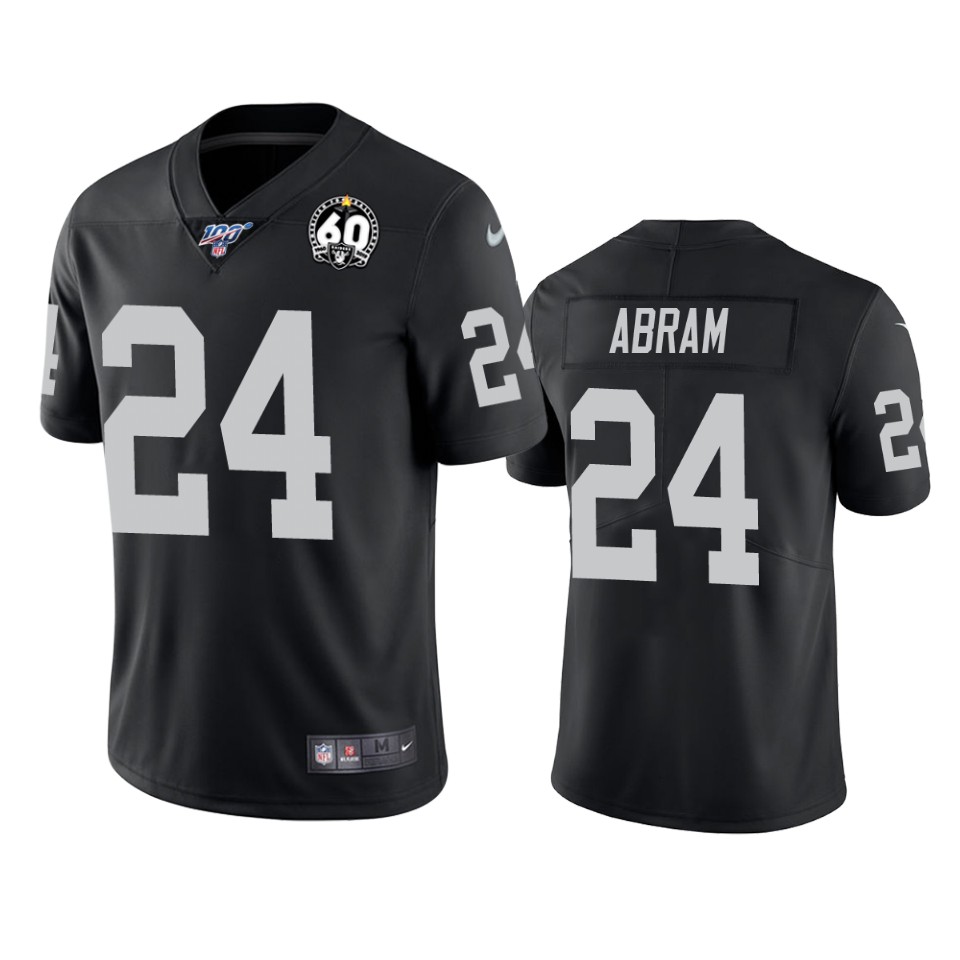 Raiders #24 Johnathan Abram Black 100th Season With 60 Patch Vapor Limited Stitched Jersey