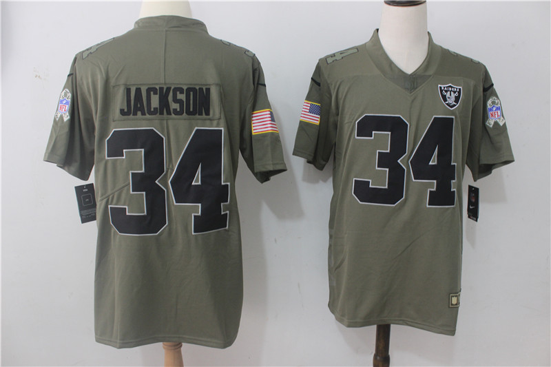 Raiders #34 Bo Jackson Olive Salute To Service Limited Stitched Jersey