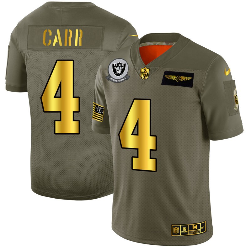 Raiders #4 Derek Carr 2019 Olive Gold Salute To Service Limited Stitched Jersey