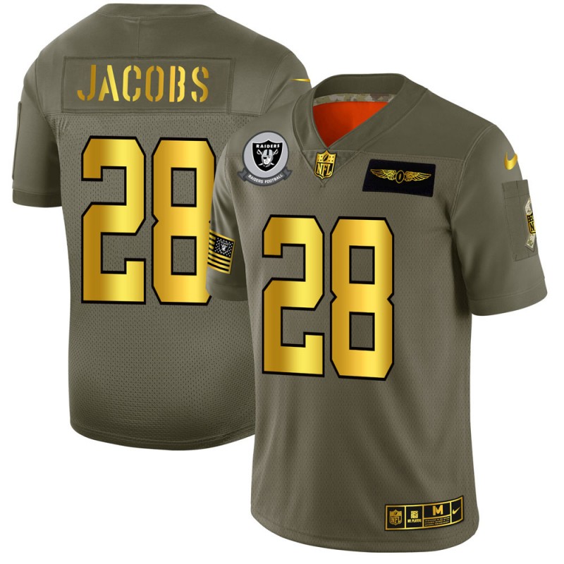 Raiders #28 Josh Jacobs 2019 Olive Gold Salute To Service Limited Stitched Jersey