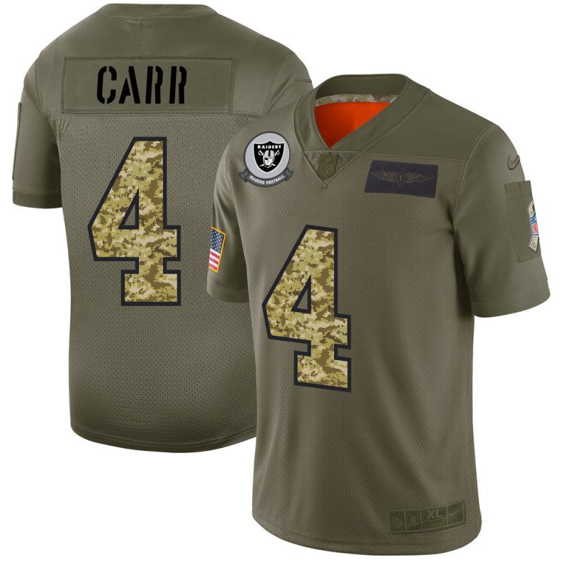 Raiders #4 Derek Carr 2019 Olive Camo Salute To Service Limited Stitched Jersey