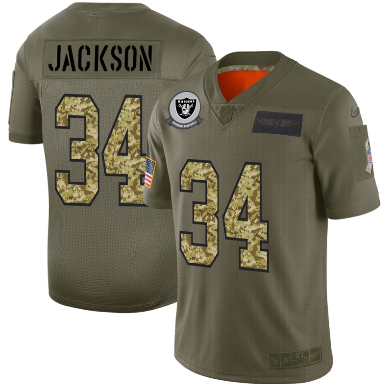 Raiders #34 Bo Jackson 2019 Olive Camo Salute To Service Limited Stitched Jersey