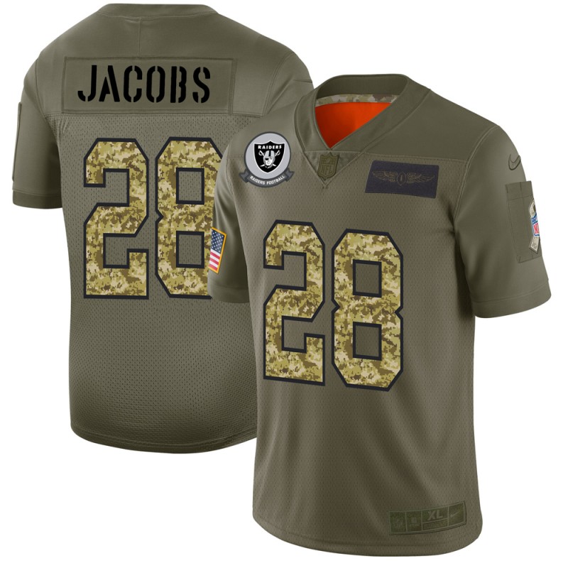 Raiders #28 Josh Jacobs 2019 Olive Camo Salute To Service Limited Stitched Jersey