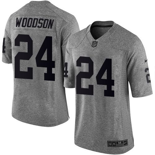 Raiders #24 Charles Woodson Gray Stitched Limited Gridiron Gray Nike Jersey