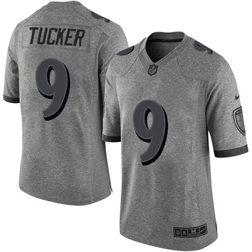 Ravens #9 Justin Tucker Gray Stitched Limited Gridiron Gray Nike Jersey
