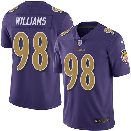 Ravens #98 Brandon Williams Purple Stitched Limited Rush Nike Jersey