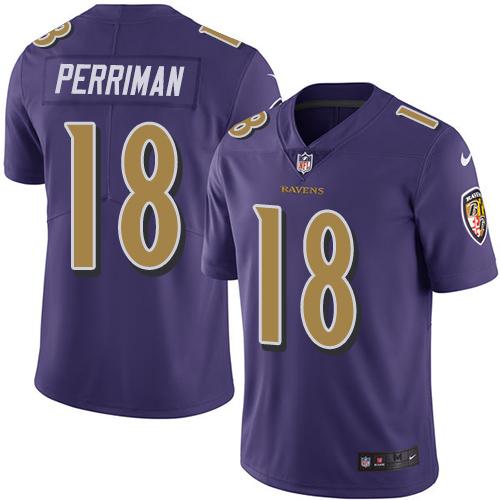 Ravens #18 Breshad Perriman Purple Stitched Limited Rush Nike Jersey