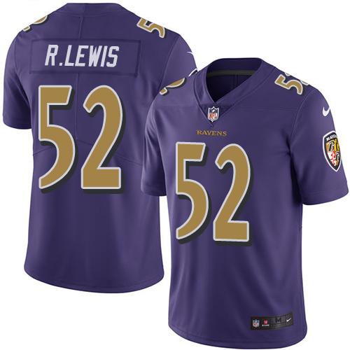 Ravens #52 Ray Lewis Purple Stitched Limited Rush Nike Jersey