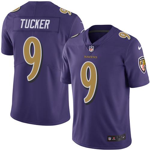 Ravens #9 Justin Tucker Purple Stitched Limited Rush Nike Jersey
