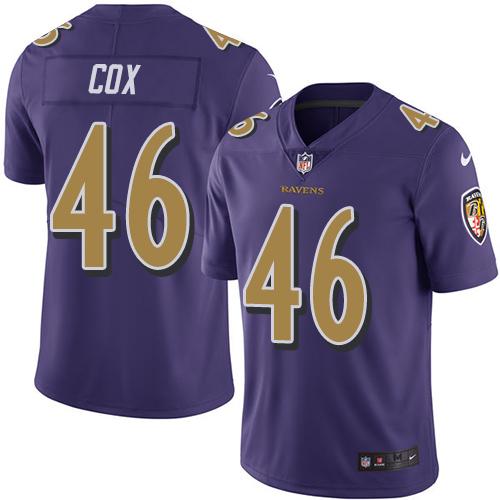 Ravens #46 Morgan Cox Purple Stitched Limited Rush Nike Jersey