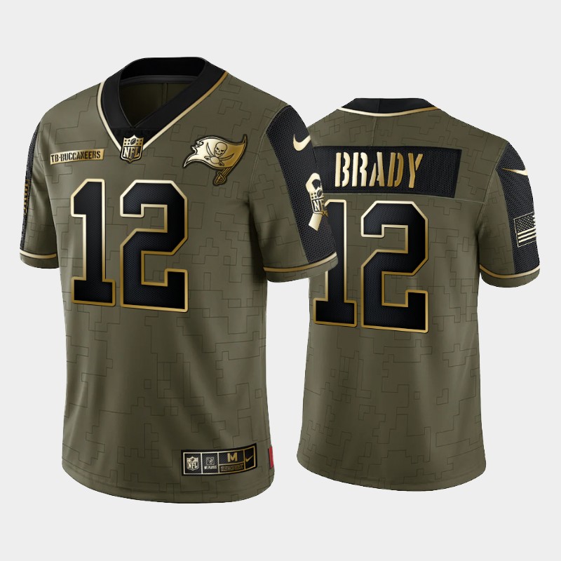 Tampa Bay Buccaneers #12 Tom Brady 2021 Olive Camo Salute To Service Golden Limited Stitched Jersey