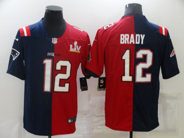Tampa Bay Buccaneers #12 Tom Brady Red Navy Super Bowl Split GOAT Stitched Jersey