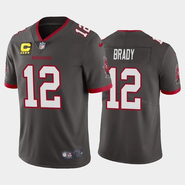 Tampa Bay Buccaneers #12 Tom Brady Gray With C Patch Stitched Jersey