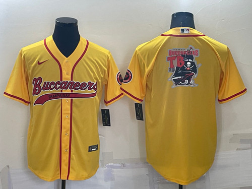 Tampa Bay Buccaneers Yellow Team Big Logo With Patch Cool Base Stitched Baseball Jersey