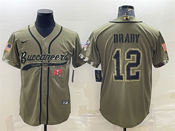 Tampa Bay Buccaneers #12 Tom Brady Olive 2022 Salute To Service Cool Base Stitched Baseball Jersey