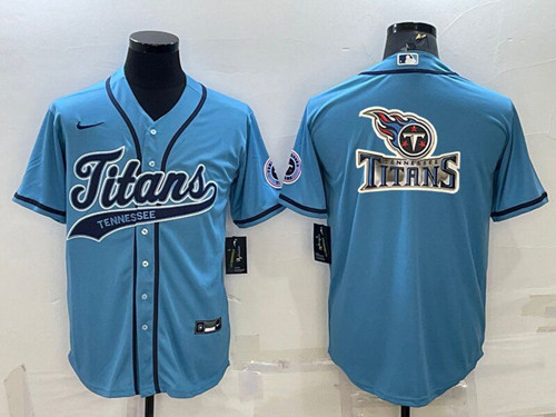 Tennessee Titans Blue Team Big Logo With Patch Cool Base Stitched Baseball Jersey