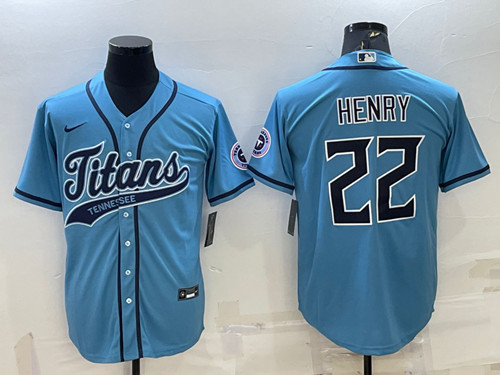 Tennessee Titans #22 Derrick Henry Blue With Patch Cool Base Stitched Baseball Jersey