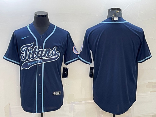 Tennessee Titans Blank Navy With Patch Cool Base Stitched Baseball Jersey