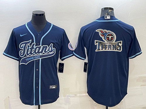 Tennessee Titans Navy Team Big Logo With Patch Cool Base Stitched Baseball Jersey
