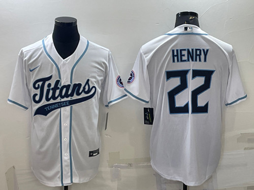 Tennessee Titans #22 Derrick Henry White With Patch Cool Base Stitched Baseball Jersey