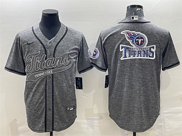 Tennessee Titans Gray Team Big Logo With Patch Cool Base Stitched Baseball Jersey