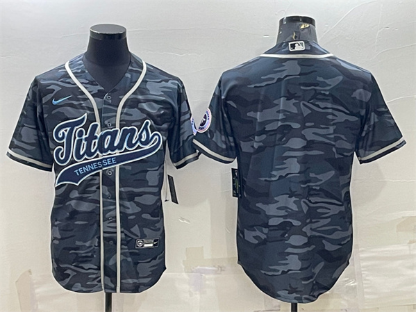 Tennessee Titans Blank Gray Camo With Patch Cool Base Stitched Baseball Jersey