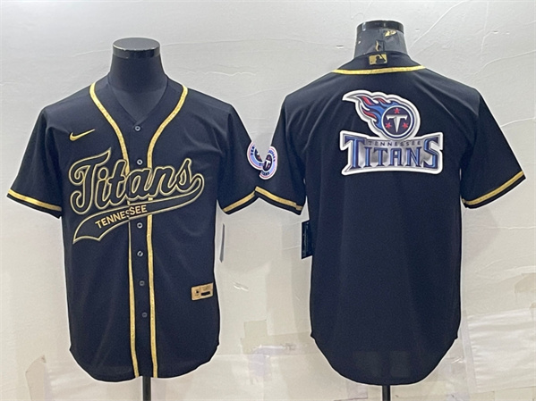 Tennessee Titans Black Gold Team Big Logo With Patch Cool Base Stitched Baseball Jersey