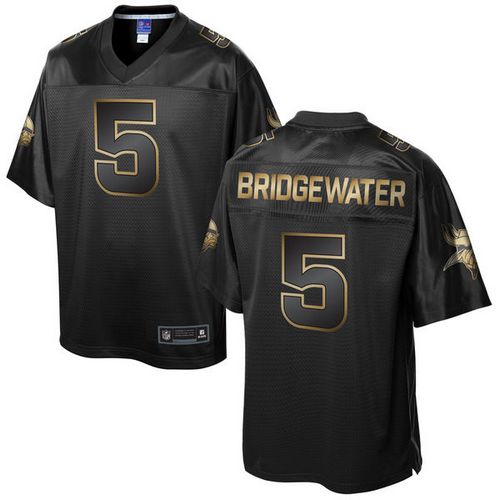 Vikings #5 Teddy Bridgewater Pro Line Black Gold Collection Stitched Game Nike Jersey