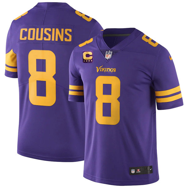Vikings 2022 #8 Kirk Cousins Purple With 4-Star C Patch Rush Limited Stitched Jersey