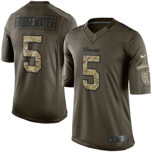 Vikings #5 Teddy Bridgewater Green Stitched Limited Salute To Service Nike Jersey