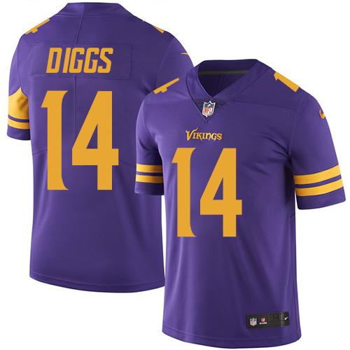 Vikings #14 Stefon Diggs Purple Stitched Limited Rush Nike Jersey
