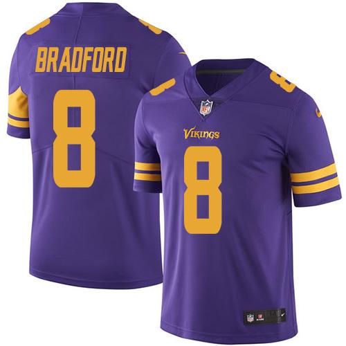 Vikings #8 Sam Bradford Purple Stitched Limited Rush Nike Jersey