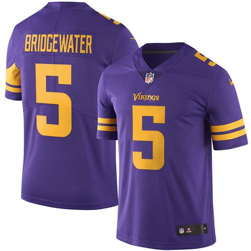Vikings #5 Teddy Bridgewater Purple Stitched Limited Rush Nike Jersey