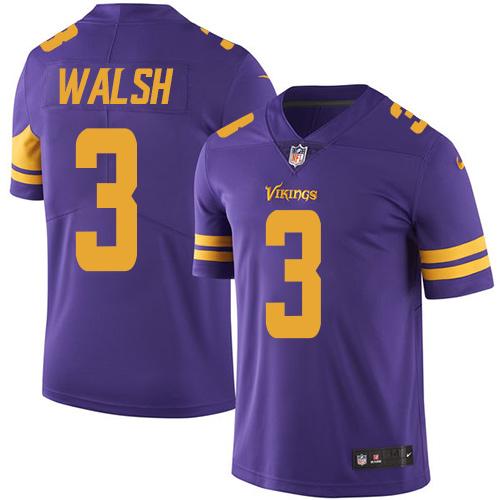 Vikings #3 Blair Walsh Purple Stitched Limited Rush Nike Jersey