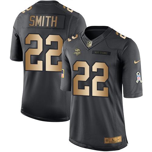 Vikings #22 Harrison Smith Black Stitched Limited Gold Salute To Service Nike Jersey