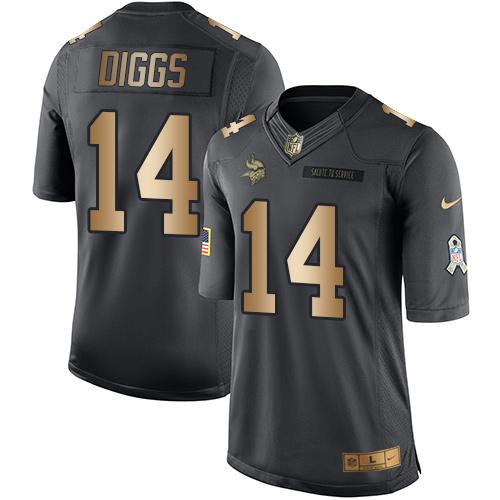 Vikings #14 Stefon Diggs Black Stitched Limited Gold Salute To Service Nike Jersey