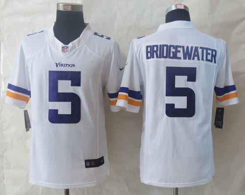 Vikings #5 Teddy Bridgewater White Stitched Limited Nike Jersey