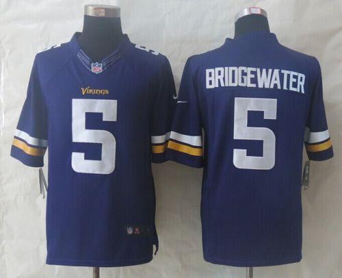 Vikings #5 Teddy Bridgewater Purple Team Color Stitched Limited Nike Jersey