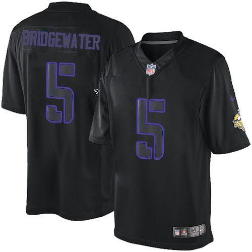 Vikings #5 Teddy Bridgewater Black Stitched Impact Limited Nike Jersey