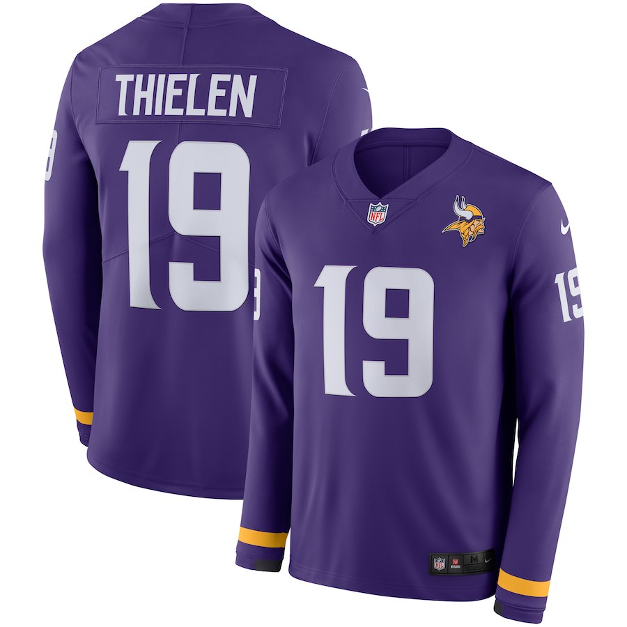 Vikings #19 Adam Thielen Purple Therma Long Sleeve Stitched Jersey