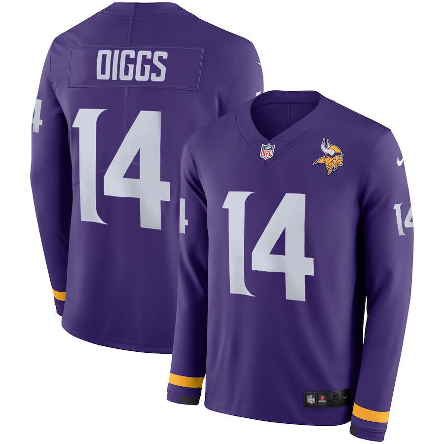 Vikings #14 Stefon Diggs Purple Therma Long Sleeve Stitched Jersey