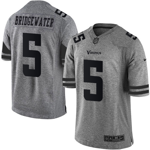 Vikings #5 Teddy Bridgewater Gray Stitched Limited Gridiron Gray Nike Jersey
