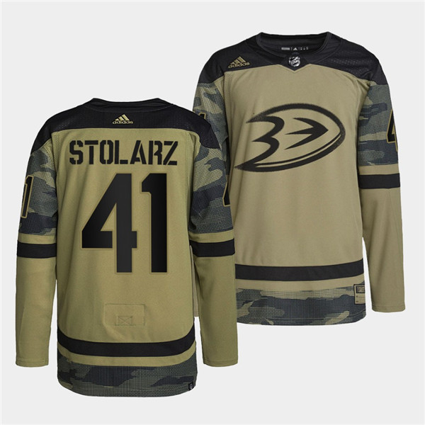 Anaheim Ducks #41 Anthony Stolarz 2022 Camo Military Appreciation Night Stitched Jersey