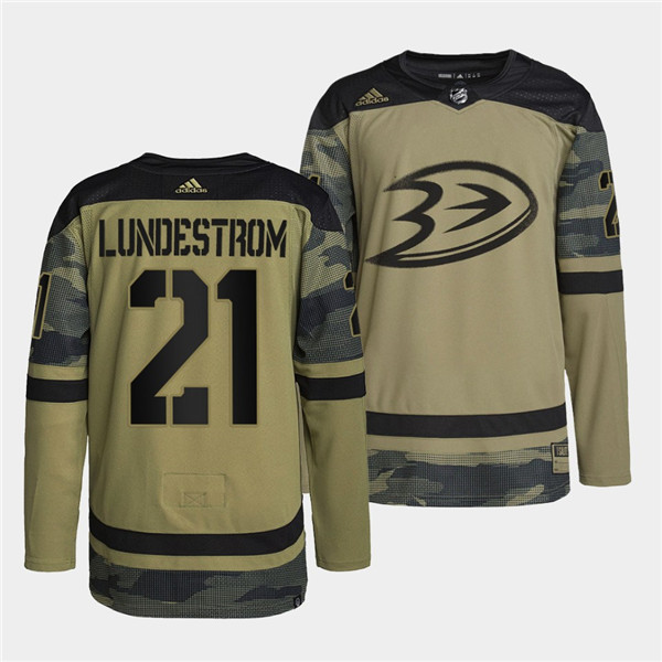 Anaheim Ducks #21 Isac Lundestrom 2022 Camo Military Appreciation Night Stitched Jersey